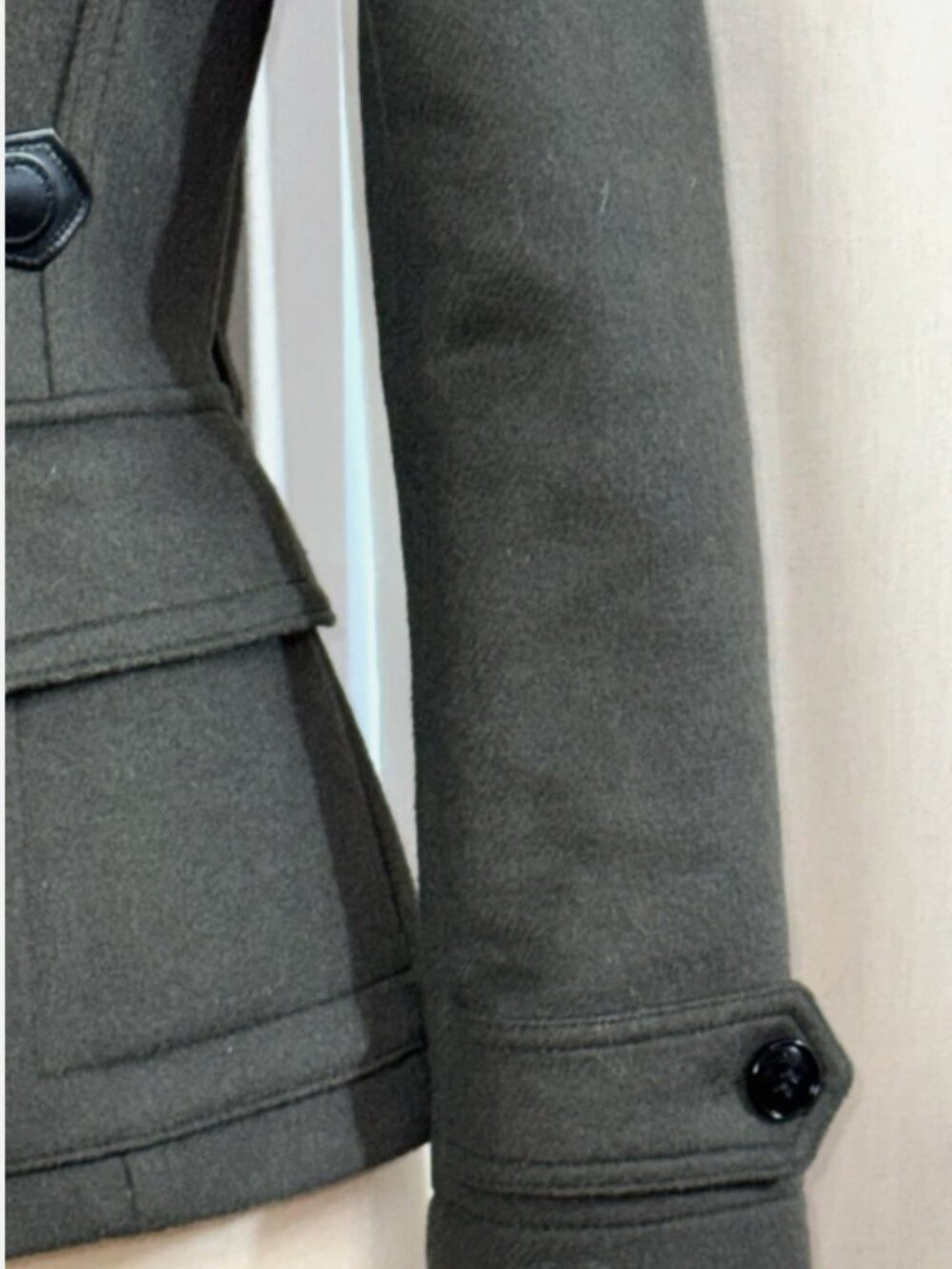 Burberry Olive Hooded Wool Toggle Pea Coat with Check Hood Lining - Picture 6 of 16